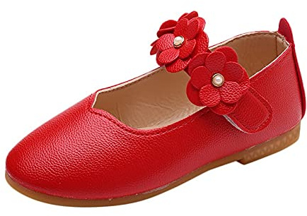 Prinsessskor, flicka, småbarn, skor, ballerina, skor, babygolvskor, eleganta, dopskor, halkfria, skor, fest, ballerinaskor, lära-gå-skor med kardborreband, röd, 35 EU