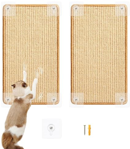 Kratzmatte Katze 30 * 60cm, 2 Stück Sisal, Kratzbrett Wand, Kratzwand für Katze, Kratzschutz Sofa, Katzenkratzbrett