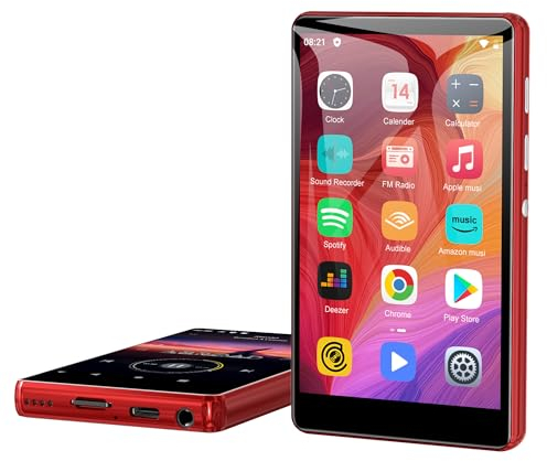 SWOFY Reproductor MP3 Bluetooth Spotify, 4,0 Pulgadas Reproductor MP3 con WiFi, Reproductor MP4 Android con Amazon Music, Audible, Deezer, Reproductor Spotify para Niños, Extensión hasta 128GB (Rojo)