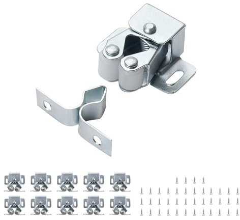 HJIAMA Cierres de Doble Rodillo 10 Piezas, Acero Laminado Frío, Pestillo para Muebles, Galvanizado Pestillos de Gabinete con Tornillos y Hebillas, para Armarios Estanterías Armarios