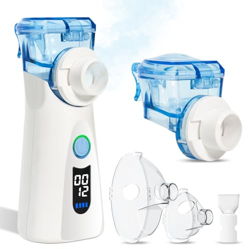 Bowfar Nebulisateur pour Adultes, Nebulisateur Portable Rechargeable avec 2 Gobelets à Médicaments pour Adultes et Enfants, Granulométrie 2-5 µm, Inhalateur Silencieux pour Voyages en famille, Bleu