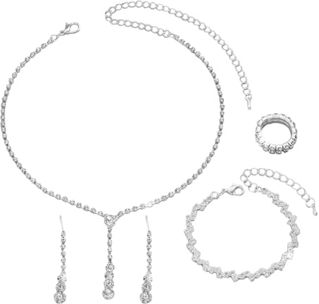 XFSRG Parure Bijoux Fantaisie Femme Élégante en Argent avec Collier Bracelet et Boucles d'Oreilles pour Mariage et Soirée