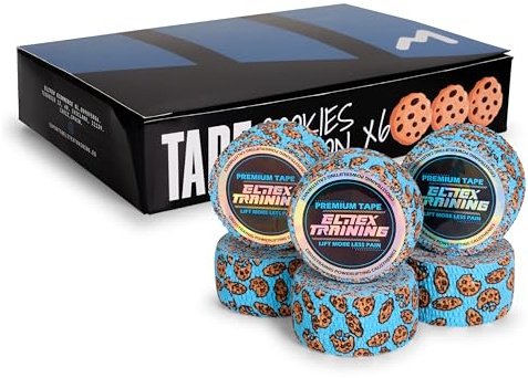 Premium Tape Extra Adhesivo Elitex Training – Cinta Deportiva Profesional | Cross Training, Halterofilia, Powerlifting y Fitness | Protección de Dedos Resistente al Sudor (Cookie, 6)