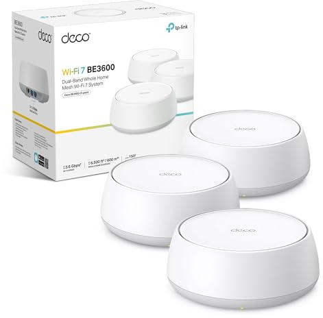 TP-Link Deco BE3600(3-pack) Mesh WiFi 7,Dual-Band AI Roaming WiFi Router,BE3600 Mesh System with MLO,Gigabit Ports,Extender Booster,VPN Encryption Booster,APP Control,Google Home,Alexa