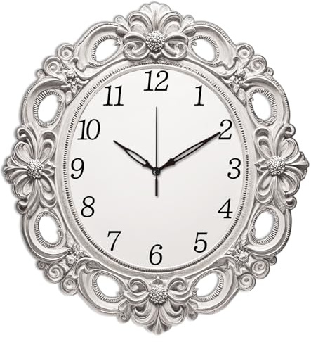 CONCHLERY Retro Photo Frame Wall Clock Non-Ticking Clock Irregular Shape Decorative Clocks Flat Printed Wall Clocks for Home Office Decoration, 12.9×14.05 inch