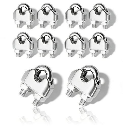 uncakil M5 Wire Rope Clamps 10 Pcs,304 Stainless Steel U Bolt Rope Grips for Ø 5mm (3/16) Cable,Heavy Duty Anti-Slip Cable Clamps for Rigging,Garden,Industry,Household & Transportation - Silver