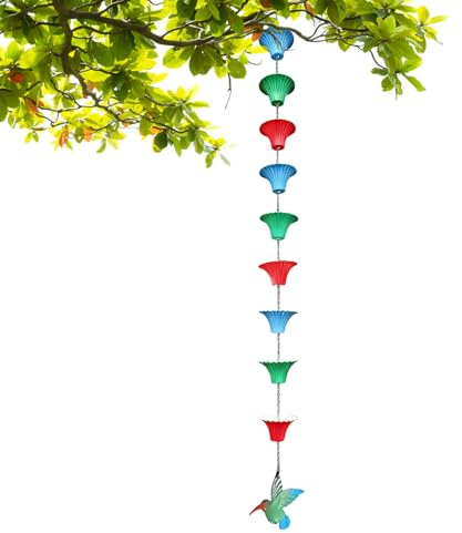 Catene della Pioggia | Prolunga Adattatore Antiruggine Da 1,2 Metri,Catena della Pioggia Decorativa Design con 8 Coppe | Per Tetto Gazebo Patio Pensilina Grondaie Drenaggio E Scarico Acqua Piovana