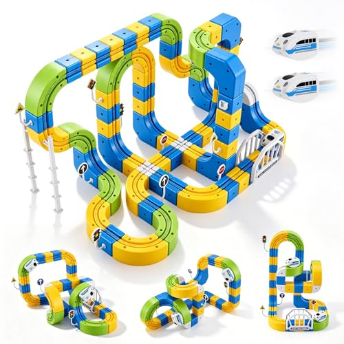 Clickrail Electric Train Set, 224 PCS 3D Magic Rail Cube Train Set, STEM Track Fusion Toy with Gravity-Defying Motorized Trains & Flexible Race Track, DIY Embedded Building Toy Gift for Boys Girls 3+