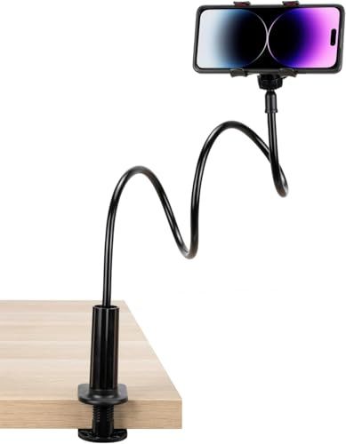 Generico Supporto Smartphone da Tavolo con Braccio Flessibile 90 cm, Porta Cellulare con Morsetto Universale, Supporto Regolabile 360°, Anti Vibrazione per Letto, Scrivania e Divano