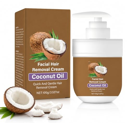 Facial Hair Removal Cream with Coconut Oil - Coconut Depilatory Cream Gentle Quick Effective to Remove Upper Lip Chin & Face - Moisturizing & Soothing Facial Care