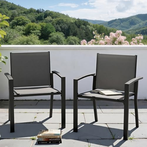 UDPATIO Gartenstühle Stapelbar 2er Set, Gartenstuhl Hochlehner, Balkonstuhl Wetterfest, Stapelstühle, Terrassenstühle Wetterfest 160kg Belastbar, Garten Stühle für Balkon, Terrasse, Grau