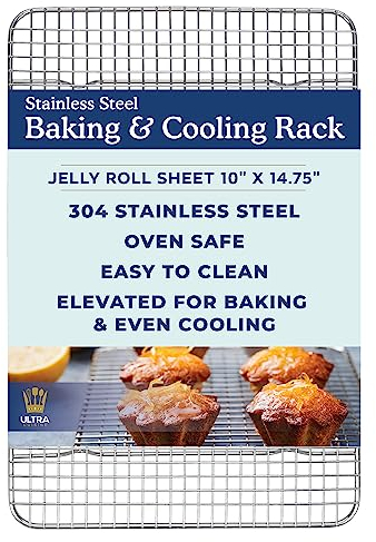 Ultra Cuisine Heavy Duty Stainless Steel Cooling Rack - 10x14.75 inch - Dishwasher & Oven Safe, Fits Jelly Roll Sheet Pan