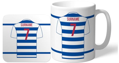 Personalised 'Back of Shirt' 11oz Mug & Coaster Set for Reading FC supporters, officially licensed, with club colours, ideal for The Royals fans
