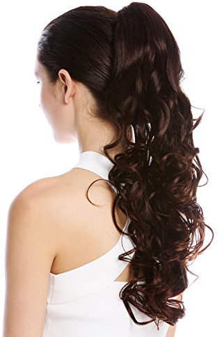 WIG ME UP - DM44-V-2T33 Postiche couette queue de cheval longue bouclée wetlook mèches brun acajou mèches 55 cm