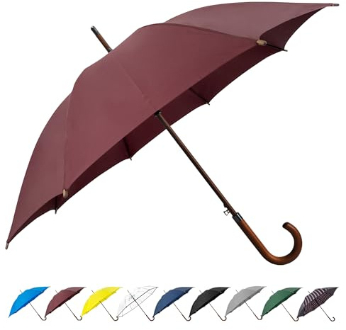 SoulRain Parapluie Classique à poignée en Bois avec Ouverture Automatique Coupe-Vent et bâton incassable 122 cm
