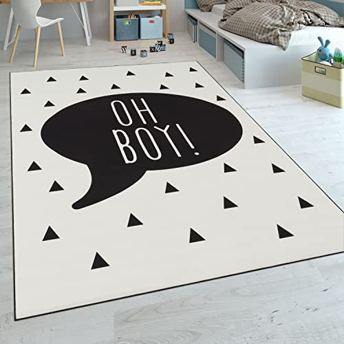 Paco Home Alfombra Habitación Infantil De Moda Niño Bebé Lavable Frase Blanco Negro, tamaño:140x200 cm