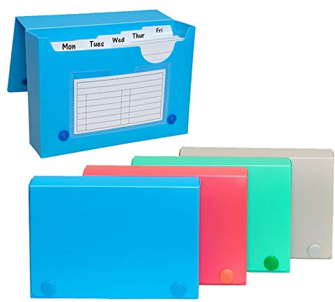 Index Card Case, 4x6 Inch Index Card Holder, Fits Up to 200 Cards Per Case - with 5 Dividers and Adhesive Label Tabs - Store Recipe Cards, School Index Cards & More - 4-Pack (Assorted Colors)