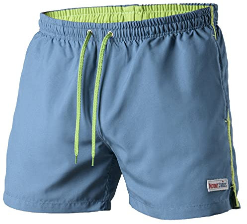 Mount Swiss herr badbyxor Dario med sidofickor och bakficka I fashionabla herrshorts simning fritid vattensport I bekväma badshorts i många färger storlek S – 6XL, Denim, 3XL