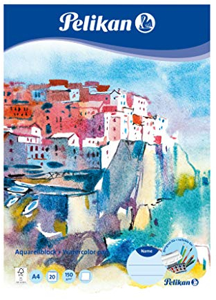 Pelikan Aquarellblock DIN A4, 150g/m², Malblock mit 20 Blatt Aquarellpapier, weißes Papuer in FSC-Mix-Qualität, 236812