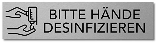 Interluxe Türschild Bitte Hände desinfizieren 200x50x3mm, Schild aus Aluminium, selbstklebend und wiederablösbar für Toilette, WC, Waschraum oder Waschbecken