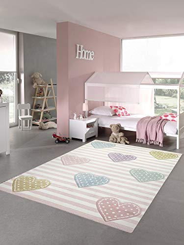 Teppich-Traum Kinderteppich Herzen Kinderzimmerteppich Mädchen in rosa lila grün Größe 160x230 cm