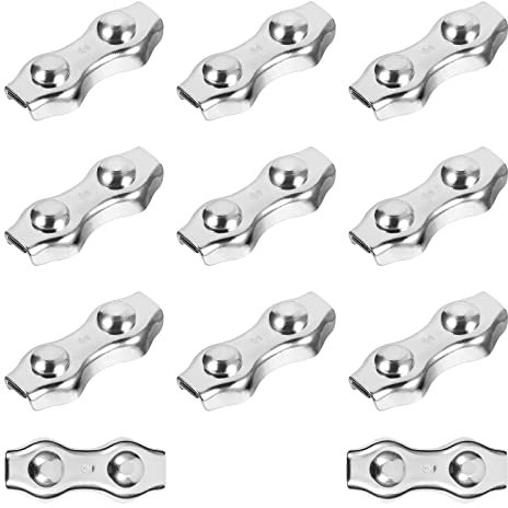 TEHAUX 10pcs Duplex Steel Wire Rope Clamps, Wires Splicer Double Clips Clamps Buckle Stainless Steel Rope Clip for Make Coils Temporary Fences