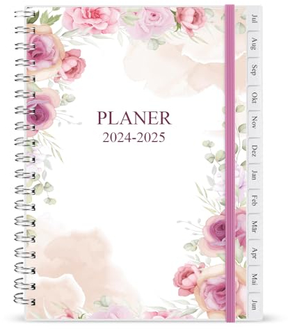Kalender 2025-2026, A5-Wochenplaner mit Monatsregistern, Jul 2025-Jun 2026, Diary 2025-2026 elastischer Verschluss, Doppeldrahtbindung, einfache Organisation täglichen Lebens, 14,8×21cm, Planer 25-26