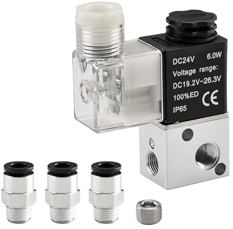 Heschen Elektrisk pneumatisk magnetventil 3V1-06 24VDC PT1/8 3/2-vägs normalt stängd CE med beslag och ljuddämpare (DC24V)