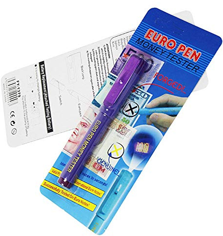 1Pcs Counterfeits Money Detector Pen, Portable UV Bank Note Fake Counterfeit Forged Checker Tester Marker Pen with Torch Ultraviolet Tube Light, Blue/Purple