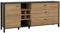 FORTE HIGH ROCK Kommode links mit 1 Tür und 3 Schubladen, Holzwerkstoff, Schwarz / Riviera Eiche, 186.3 x 85.1 x 40.2 cm