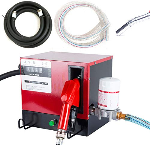 RibasuBB Bomba de Trasvase de Gasoil, Potencia de 3600 l/h, Bomba de Extracción de Aceite, Gasolinera, Boquilla Automática, 60 l/min, con Manguera de Entrada de 2 m, Manguera de Desagüe de 4 m