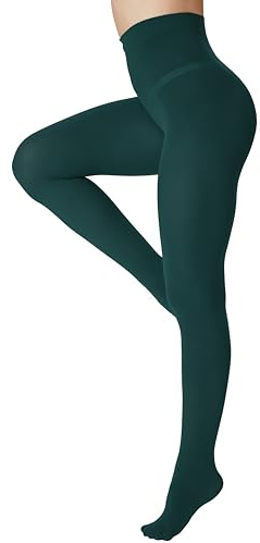 DUCMODA Collant Femme Taille Haute 80 denier Doux Semi Opaque Extensible vert foncé,m