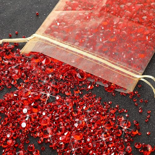 FENGCHUANG 4000 Pezzi Strass Acrilici Rossi 3/6/10mm Cristalli Decorativi DispersioneOttimo per la Decorazione della Tavola l'impostazione di Feste di Matrimonio Il Riempimento di Vasi(Rosso)