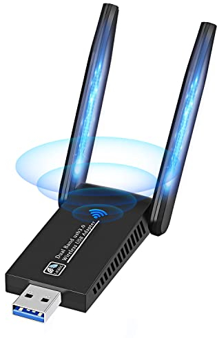 Gemokrt 1300M 2 Antenne Chiavetta WiFi per PC Fisso, Dual Band 5G/2.4GHz, USB 3.0 Adattatore Alto Guadagno, Alta velocità Scheda per Desktop/Laptop, per Windows Mac