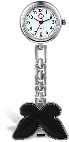 Avaner Schwesternuhr mit Clip Schmetterling Design Pulsuhr Krankenschwester Uhren Ansteckuhr Hanging Medical Taschenuhr für Arzt Doktor Krankenschwester Geschenke