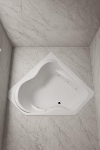Carver Tubs - CK5959 - Modern Acrylic Fiberglass Whirlpool Tub Water Massage Two Person Bathtub, w/ 6 Jet - White Curved Triangular Corner Acrylic Tub - Deep Relaxing Soak - 59L x 59W x 20.5H