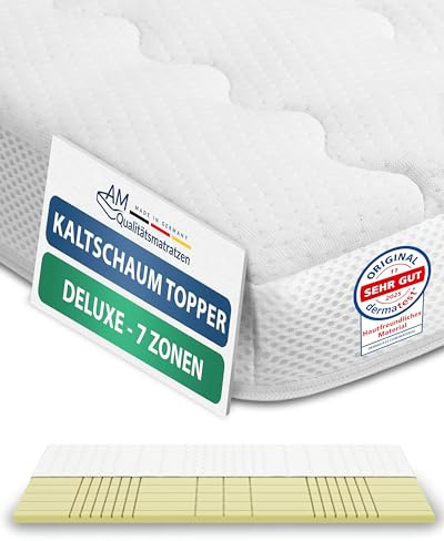 AM Qualitätsmatratzen Sobrecolchon de 7 Zonas - Topper 120x200 cm de Espuma fría 3D - Made in Germany - Cubre colchon 120x200 Transpirable Deluxe - 8 cm - Topper con Funda de Lyocell Antideslizante