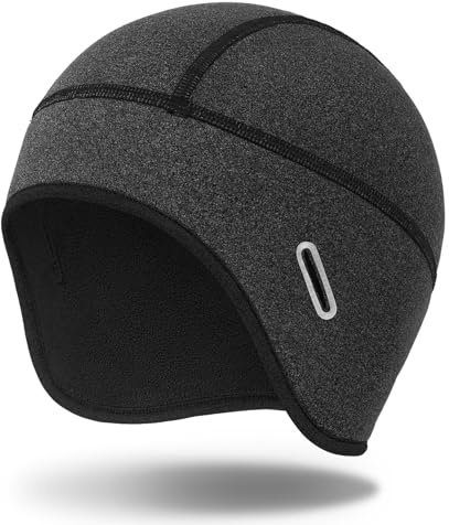 MELASA Winter Helmet Liner Skull Cap for Men Women, Fleece Lined Warm Cycling Cap with Glasses Holes, Thermal Hat Beanie for Running Cycling Motorcycle(Dark Gray)
