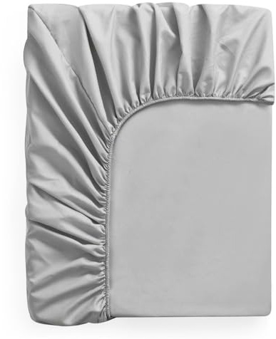 Super Mundo - Sábana Bajera 150 x 190/200 cm Ajustable Algodón Suave Transpirable Antiacaros Absorbent, Gris Claro (Cama 150)
