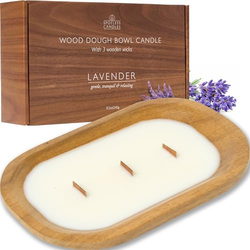 Spotless Leopard Vela de cuenco de lavanda fresca, vela de madera con tres mechas de madera, 620 g, aroma relajante de lavanda