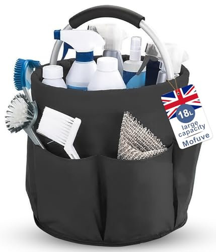 iPalamila Foldable Waterproof 18L Cleaning Caddy with Handle - Multi-Purpose Heavy Duty Organiser Bag for Home, Kitchen, Bathroom, Office & Professional Cleaning Supplies (black)