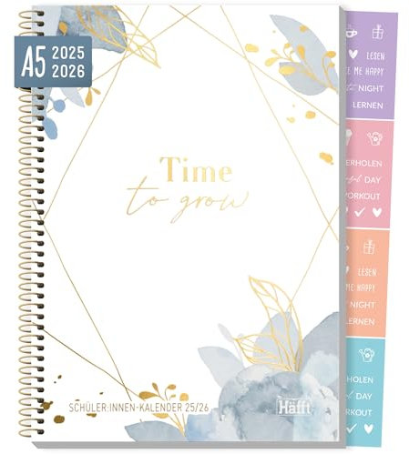 Häfft® College-Timer A5 2025/2026, Schülerplaner mit Sprüchen und Stickern Time to Grow Schulplaner Hausaufgabenheft - nachhaltig & klimafreundlich