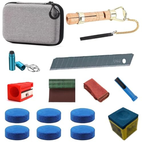 Snooker Cue Tip Clamp Repair Tool Kit for Billiard Cue Repair and Leather Replacement,Snooker Accessories,Snooker Tip Shaper,Cue Tip Trimmer (Gray-15pcs)