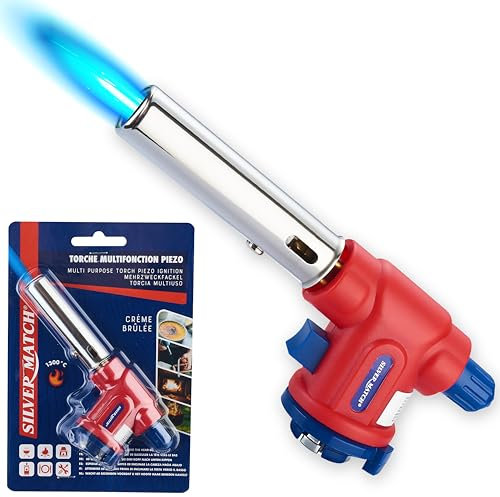 SILVER MATCH Torcia da cucina a gas 1300°, lampada a saldatura, torcia piezo multifunzione, accensione rapida e sicura per cartuccia di gas butano, ideale per brasatura, fiammata, crema bruciata,