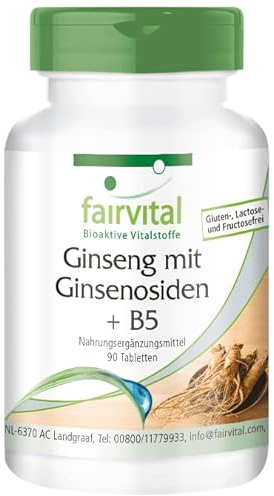 fairvital Roter Panax Ginseng + Vitamin B5, 90 Tabletten, mit Pantothensäure & Ginsenosiden, qualitätsgeprüft und hochdosiert, 100% vegan, Made in Germany