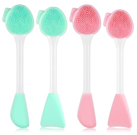 4 Pack Silicone Face Brushes - 4 in 1 Multi-Use Facial Cleansing Brush, Mask Applicator, Lip & Face Scrubber | Gentle, Easy to Clean & Travel Friendly