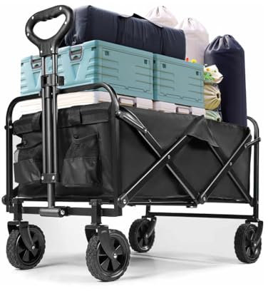 Vlocky Festival Trolley 176LBS Folding Camping Trolley on Wheels Heavy Duty Wagon Cart with Adjustable Handle, All-Terrain Extra Wide Wheels, for Outdoor Camping Garden Beach Shopping