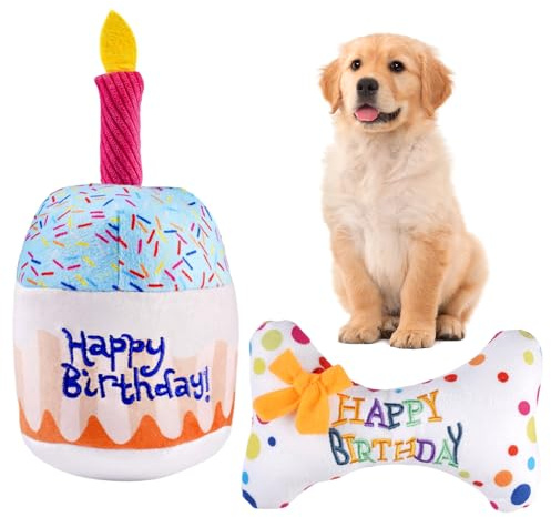 Gâteau D'anniversaires pour Chiens Jouet Couineur, Durable Jouet D'anniversaire en Peluche pour Chien, Gateau Anniversaire Chien et Os D'anniversaire en Peluche Douce Qui, pour Animaux Domestiques