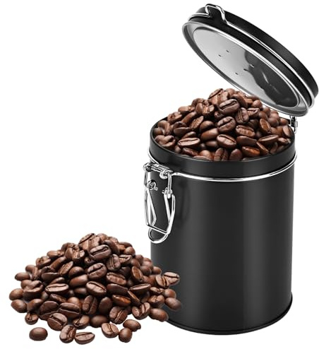 Trendecor Luftdichte Edelstahl Kaffeedos,450ML Vakuum Kaffeedosen mit Auslassventil Vorratsdose aus Edelstahl für Kaffeepulver Tee Nüsse Kakao Aufbewahrung, schwarz