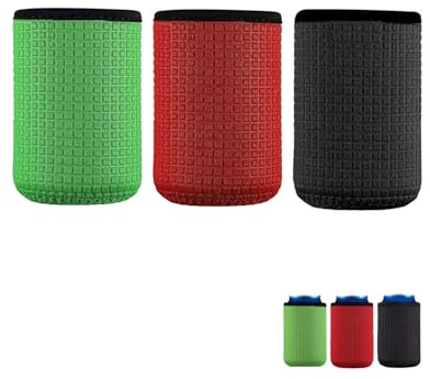 FUGLUS 3 enfriadores de latas de 330 ml,Reutilizables,Antideslizantes para latas de cerveza y otras bebidas,Aislamiento térmico,Fáciles de transportar,Lavables a máquina,6,6 x 9,9 cm,3 colores